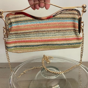 LIKE DREAMS Clutch Purse Jewel Tone Kiss Lock With Gold Tone Crossbody Chain‎
